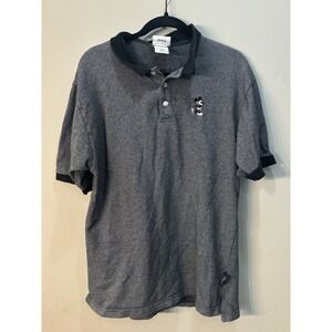 Vtg Walt Disney World Men's Gray Blue Mickey Mouse Logo Polo Shirt Size Large